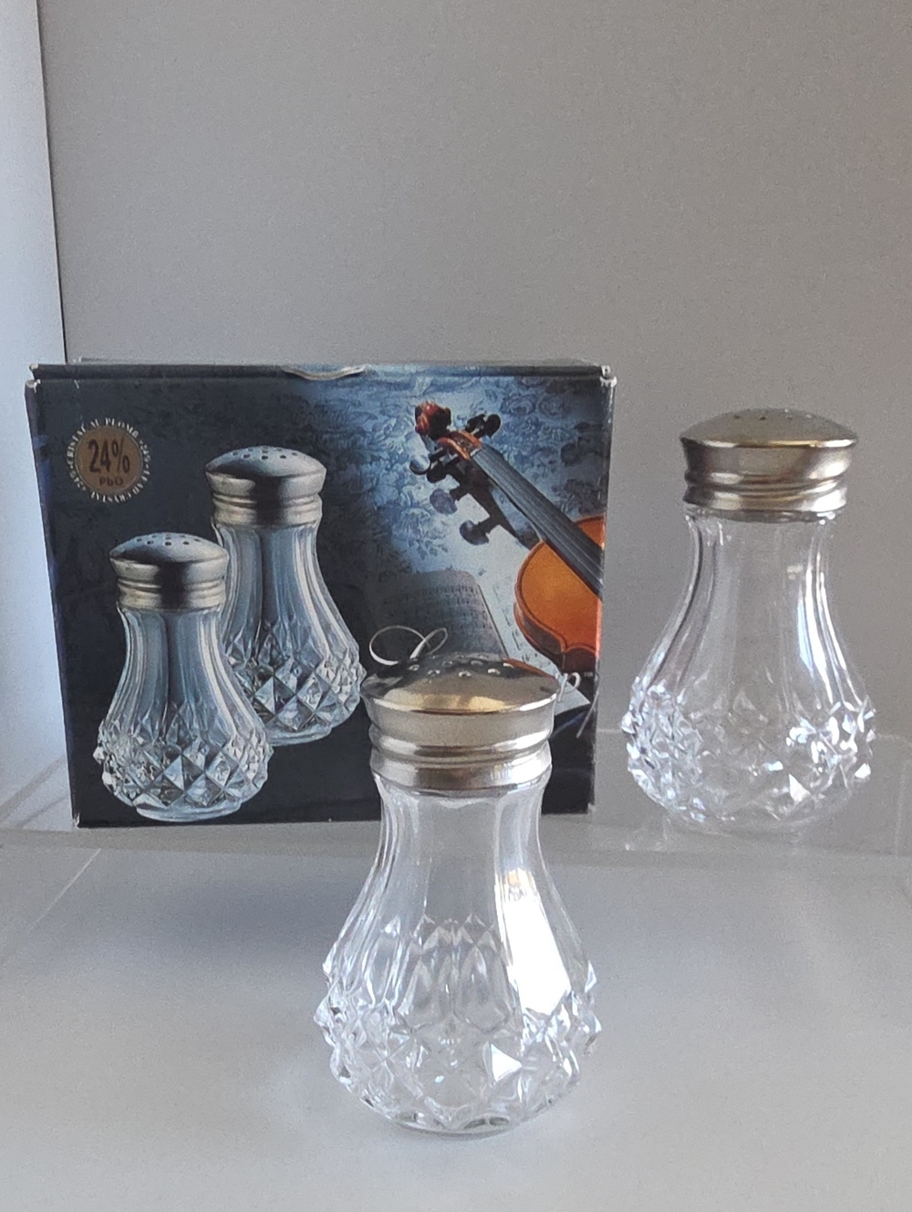 Vintage 1990's Longchamp Cristal d'Arques France Salt and Pepper Shakers Set